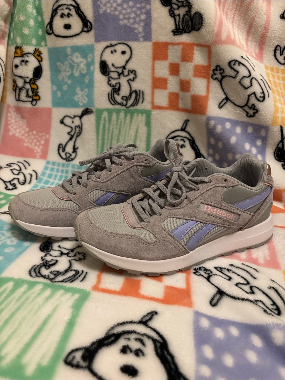 Reebok Women’s Gray Sneakers with Lavender and Pink Accents